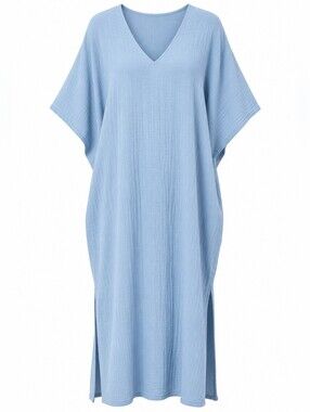 ANAAK Cotton Gauze Kaftan Maxi Dress Blue V Neck Oversized Quiet Luxury Boho 0 2